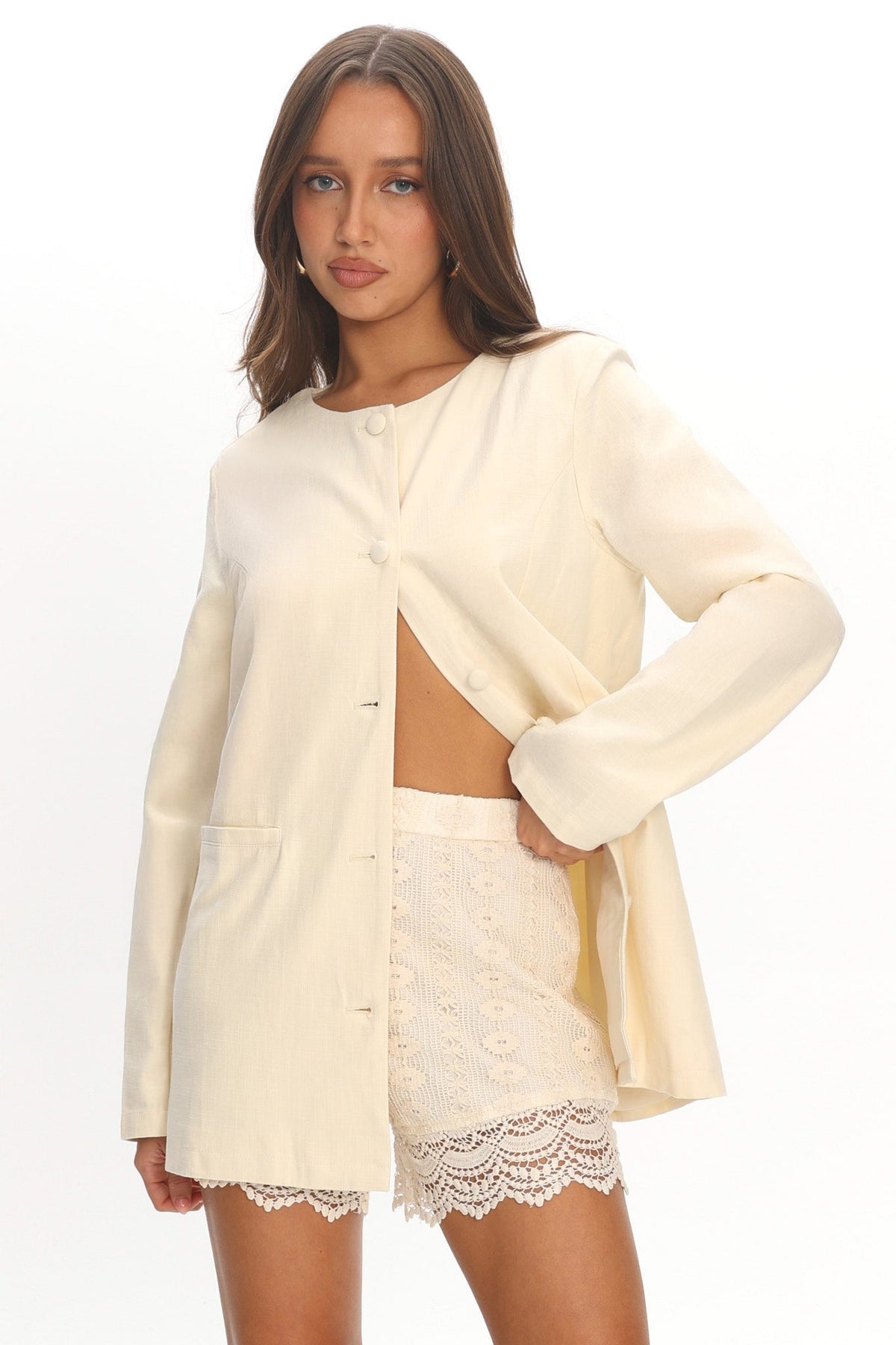 Vikki Round Neck Structured Top Butter