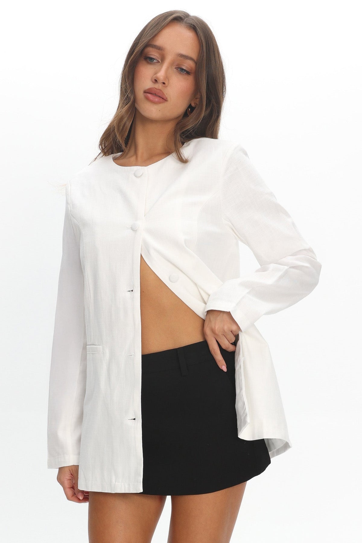 Vikki Round Neck Structured Top Cream Main image