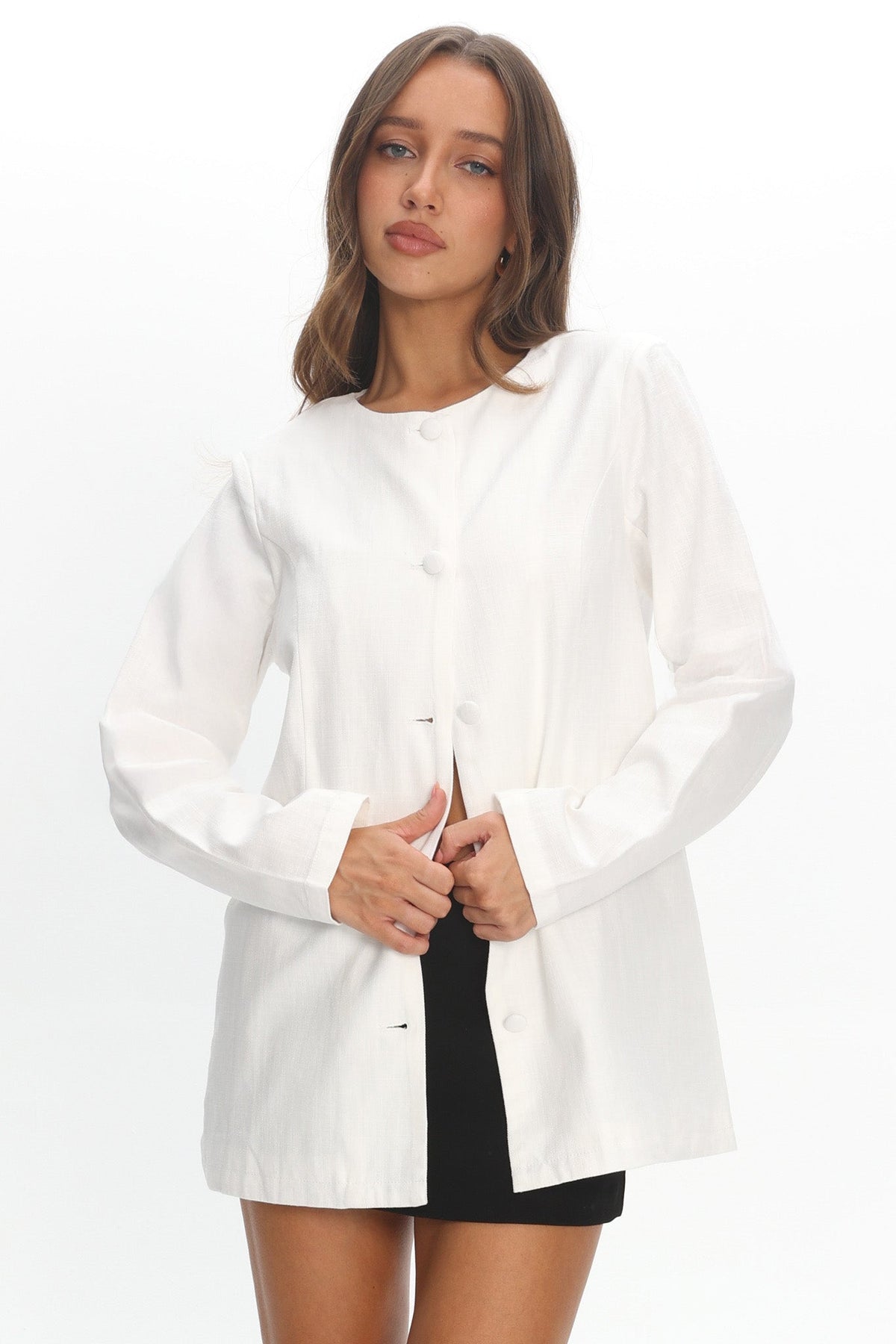 Vikki Round Neck Structured Top Cream