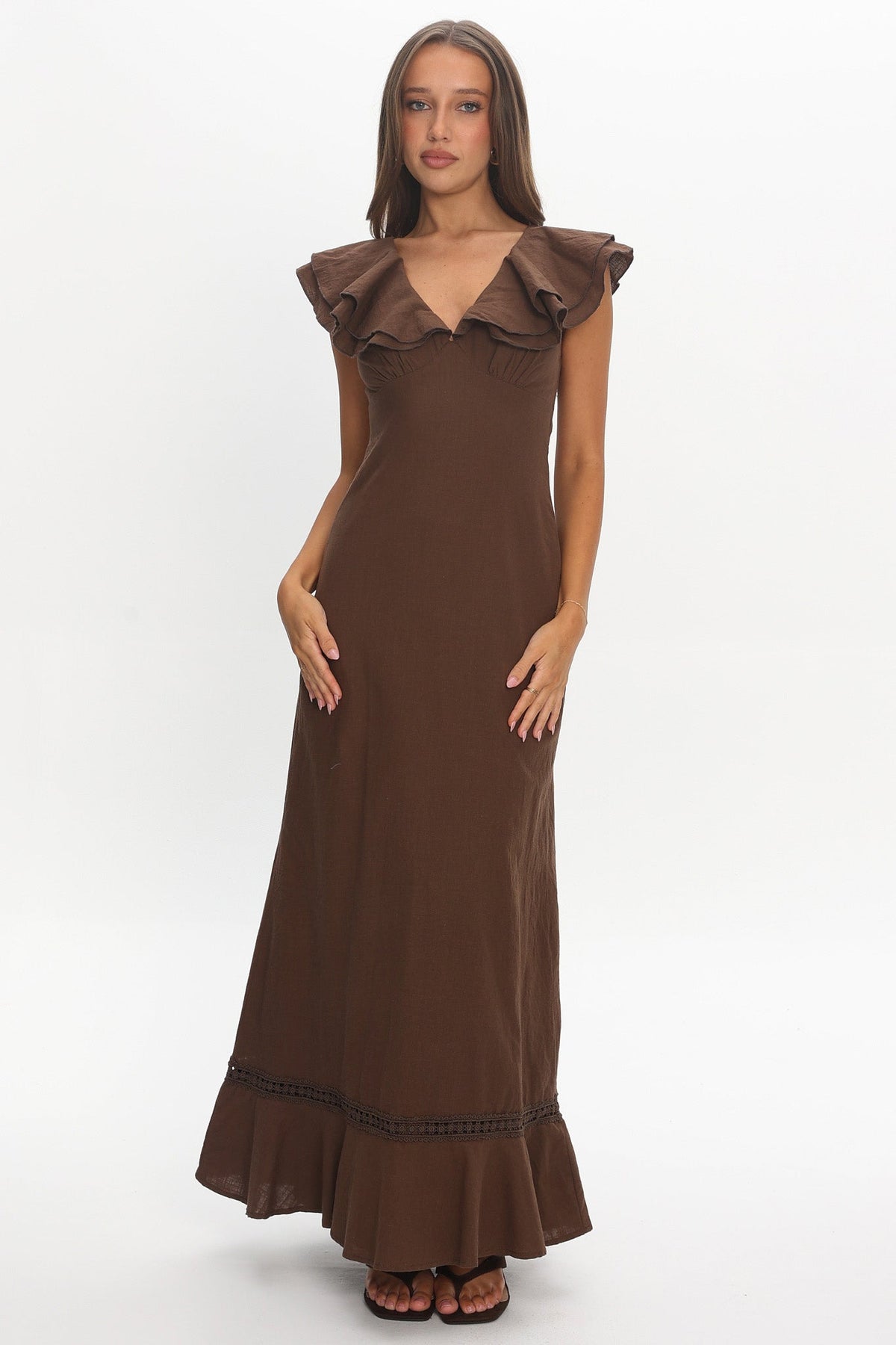 Anohana Ruffle Maxi Dress Chocolate Main image
