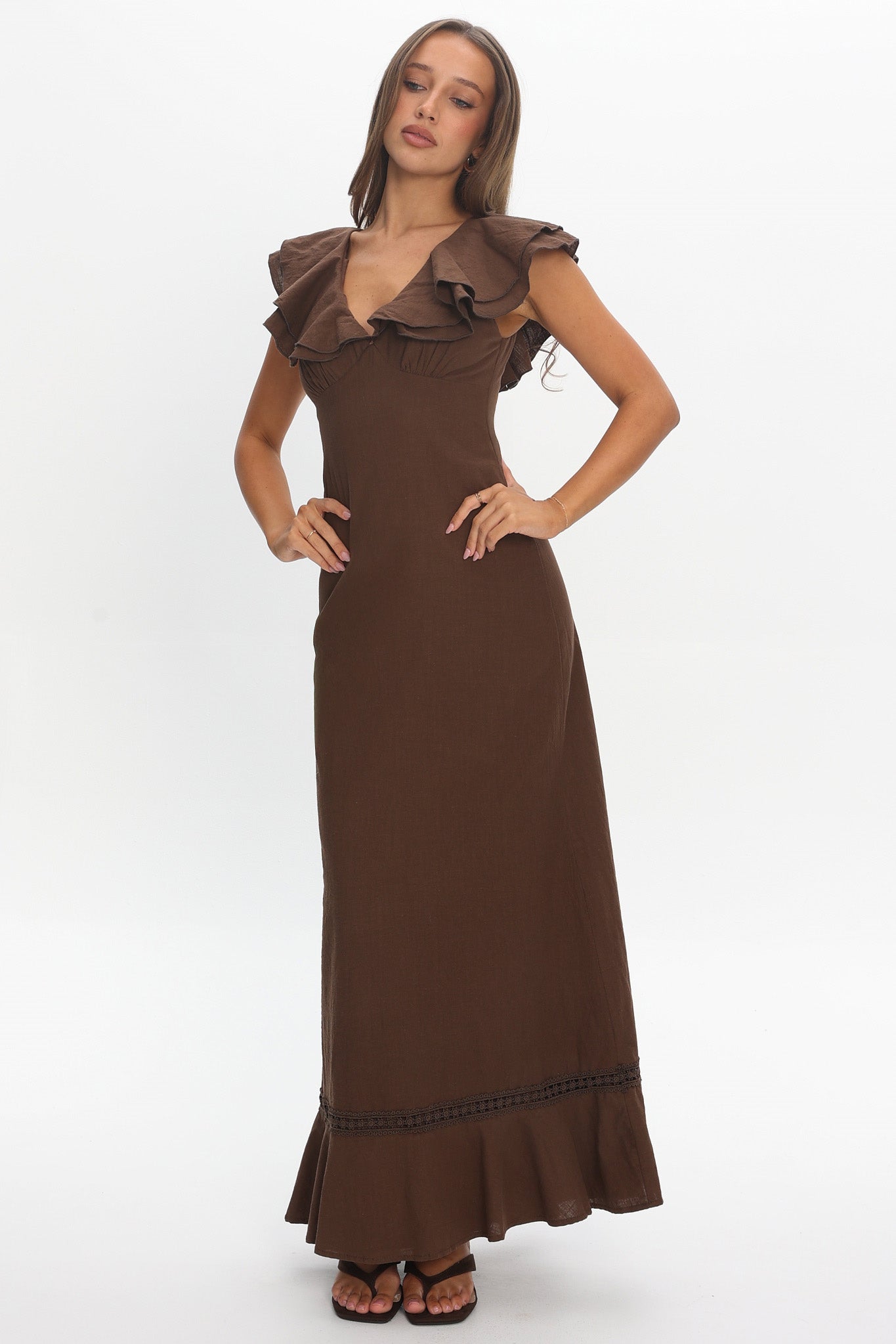Anohana Ruffle Maxi Dress Chocolate Secondary image
