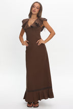 Anohana Ruffle Maxi Dress Chocolate
