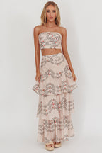 Ezmeralda Strapless Pleat Crop Top Floral Beige