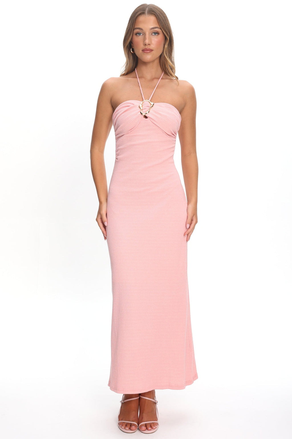 Letisha Textured Halter Maxi Dress Pink