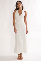 Beaucoup Lace Overlay Halterneck Maxi Dress Cream