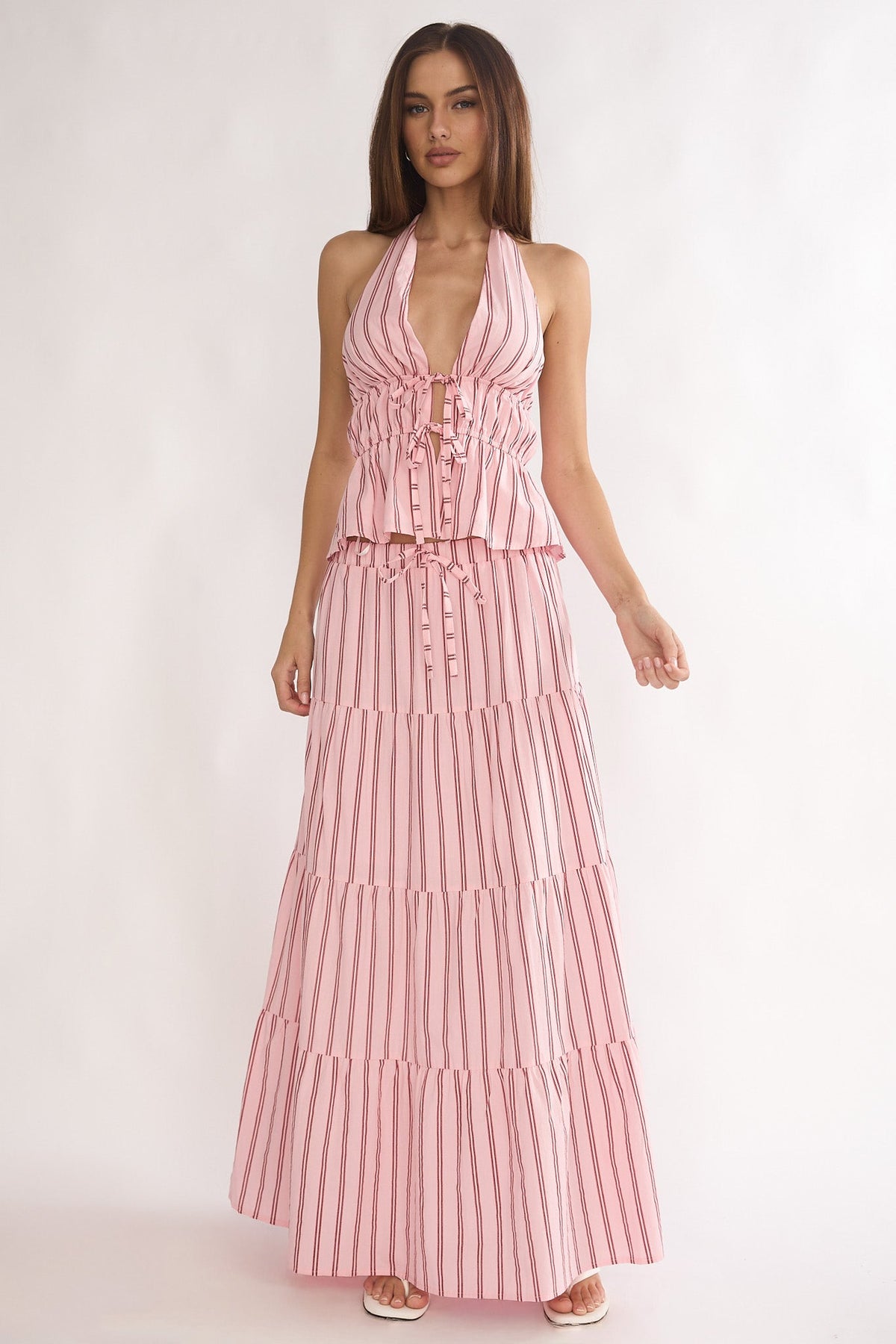 Under The Moons A-Line Maxi Skirt Stripe Pink
