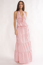 Under The Moons A-Line Maxi Skirt Stripe Pink