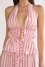 Under The Moons Tied Front Halter Top Stripe Pink