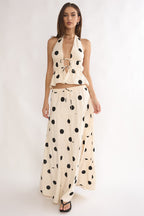 Under The Moons A-Line Maxi Skirt Polka Dot Beige