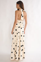 Under The Moons A-Line Maxi Skirt Polka Dot Beige