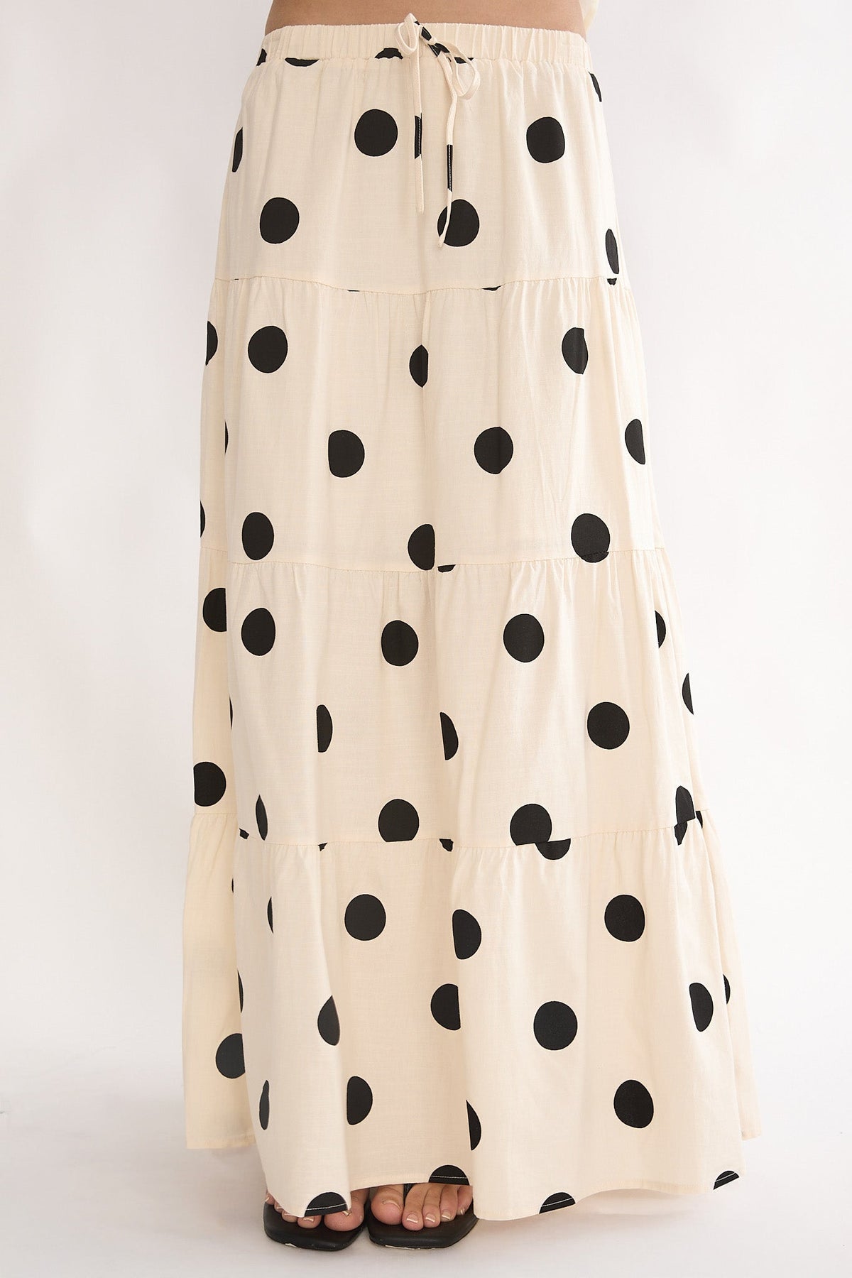 Under The Moons A-Line Maxi Skirt Polka Dot Beige
