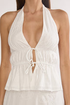 Under The Moons Tied Front Halter Top White