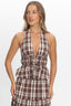 Admire Tie Front Halter Top Plaid Chocolate