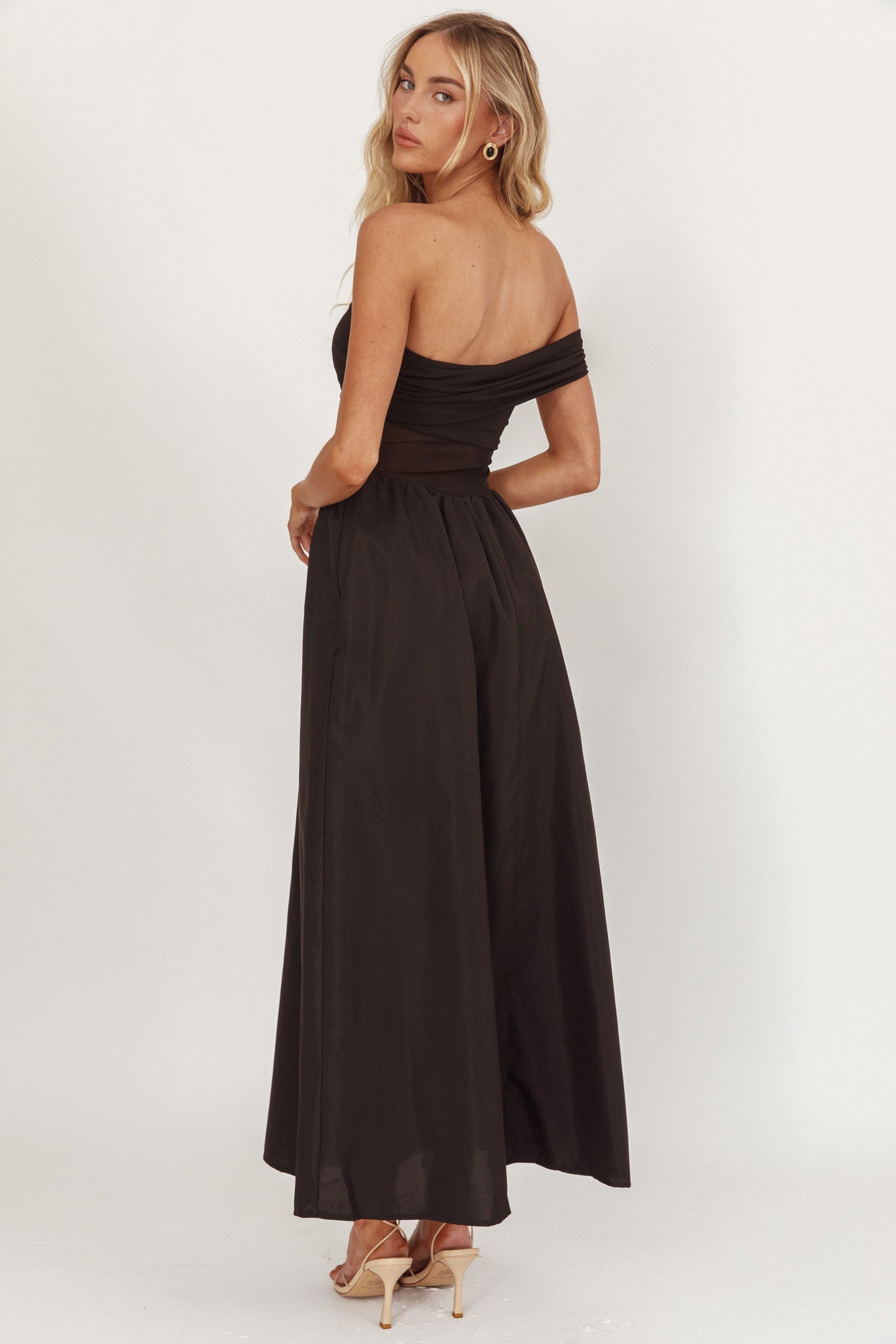 Uma One Sleeve Sheer Waist Midi Dress Black Secondary image