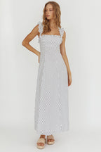 Warrior Sun Frill Strap Maxi Dress Navy Spot