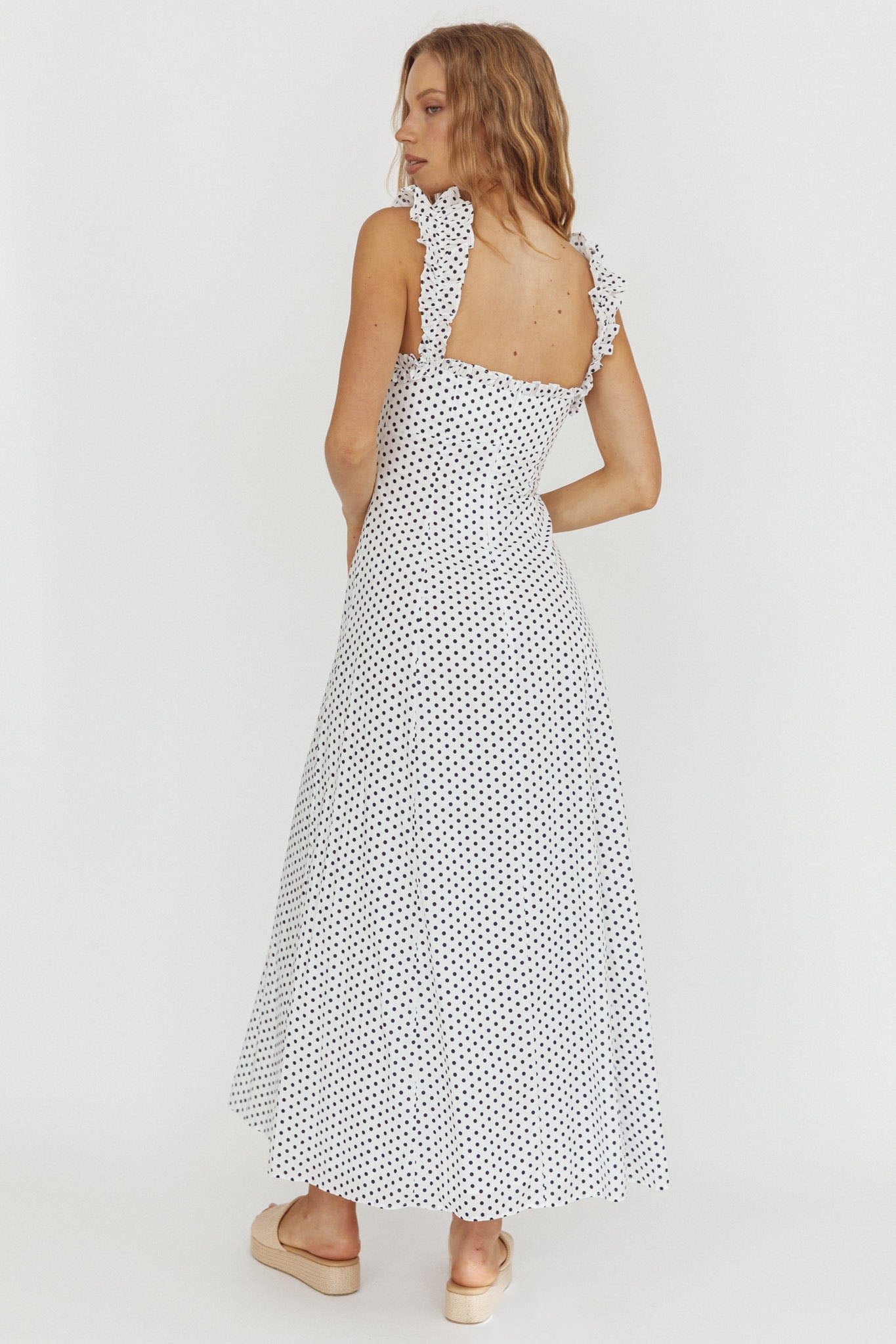 Warrior Sun Frill Strap Maxi Dress Navy Spot Secondary image