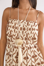 Lysette Pintuck Pleat Maxi Dress Brown Multi