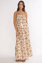 Lysette Pintuck Pleat Maxi Dress Brown Multi