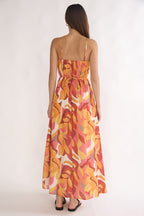 Lysette Pintuck Pleat Maxi Dress Print Orange