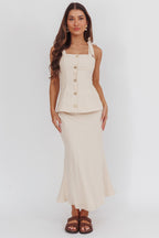 Post It Tied Shoulder Button Front Top Cream