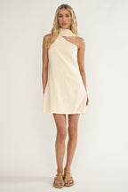 Gizelle One-Shoulder Scarf Mini Dress Oat