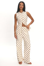 Marava Wide Leg Pants Polka Dot Oatmeal