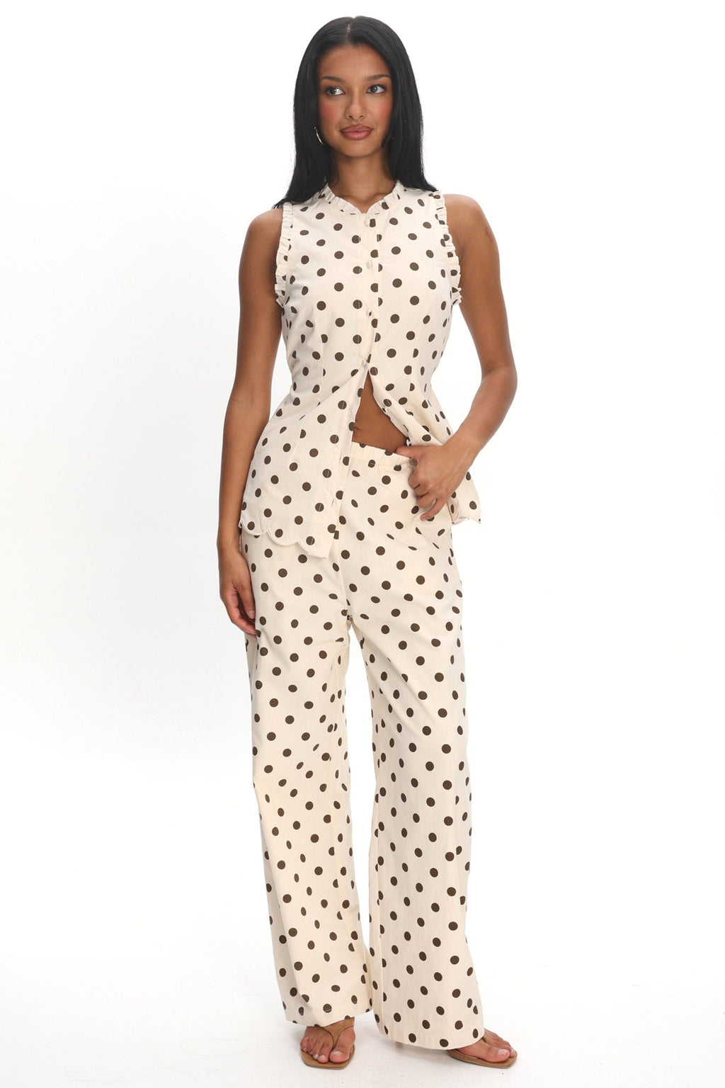 Marava Wide Leg Pants Polka Dot Oatmeal