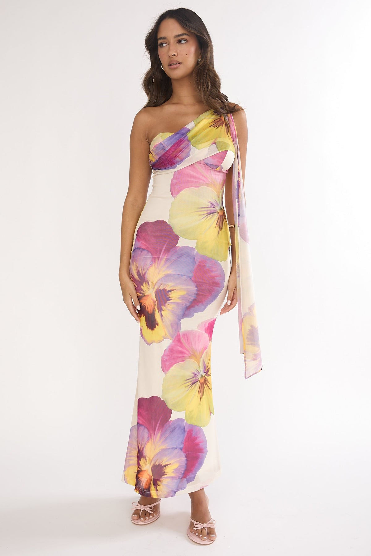 Tallis One-Shoulder Asymmetric Neckline Dress Beige Main image