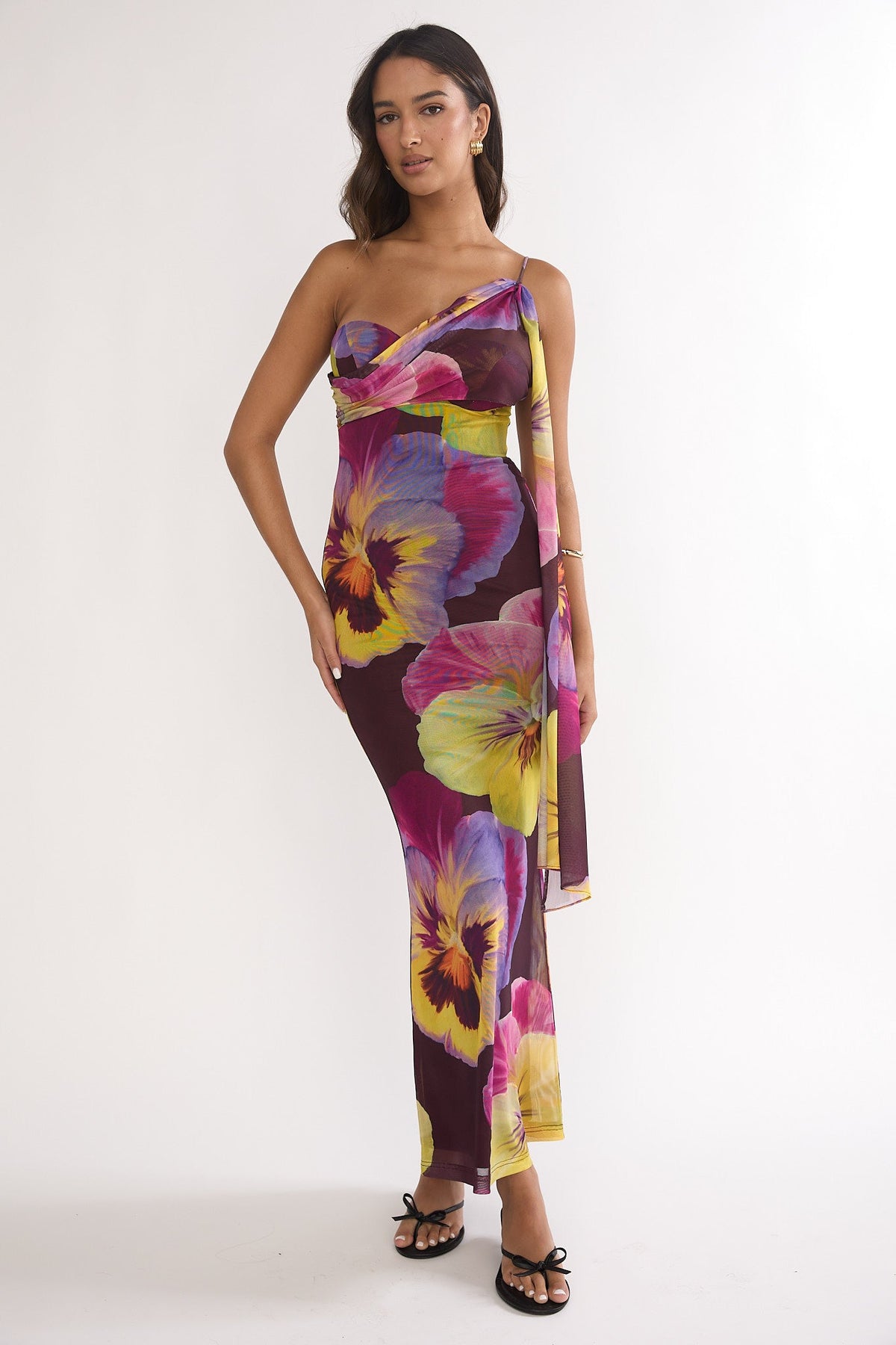 Tallis One-Shoulder Asymmetric Neckline Dress Brown Main image