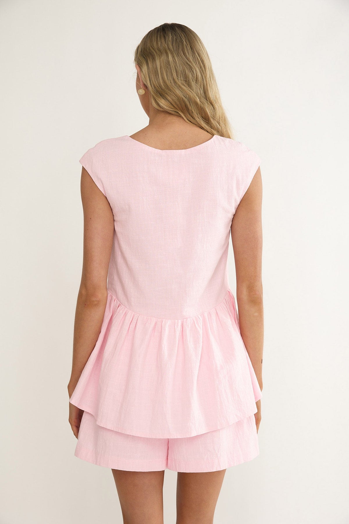 Florrie Button Flounce Top Rosewater