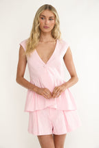 Florrie Button Flounce Top Rosewater
