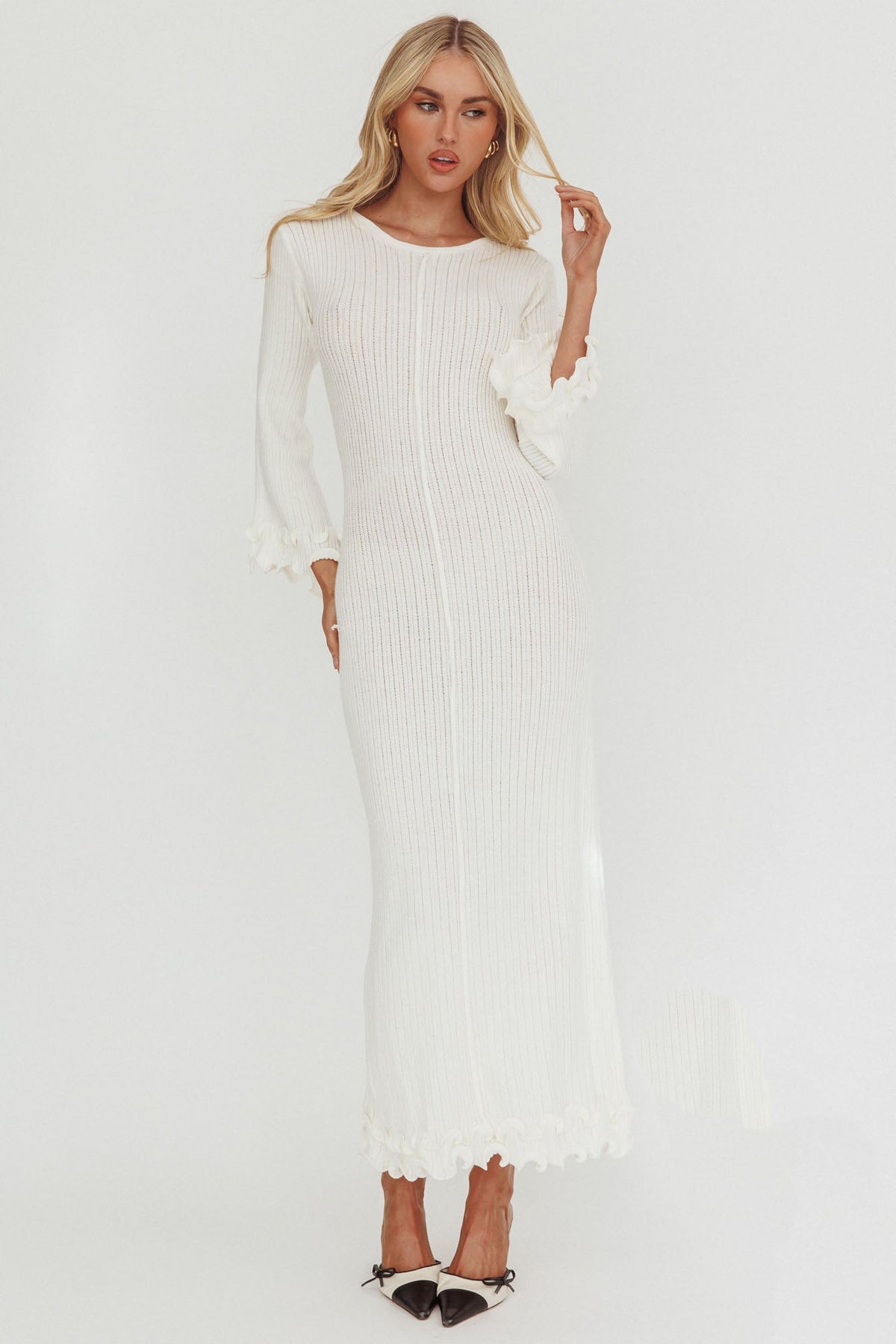 Wrenna Bell Sleeve Knit Maxi Dress White Main image