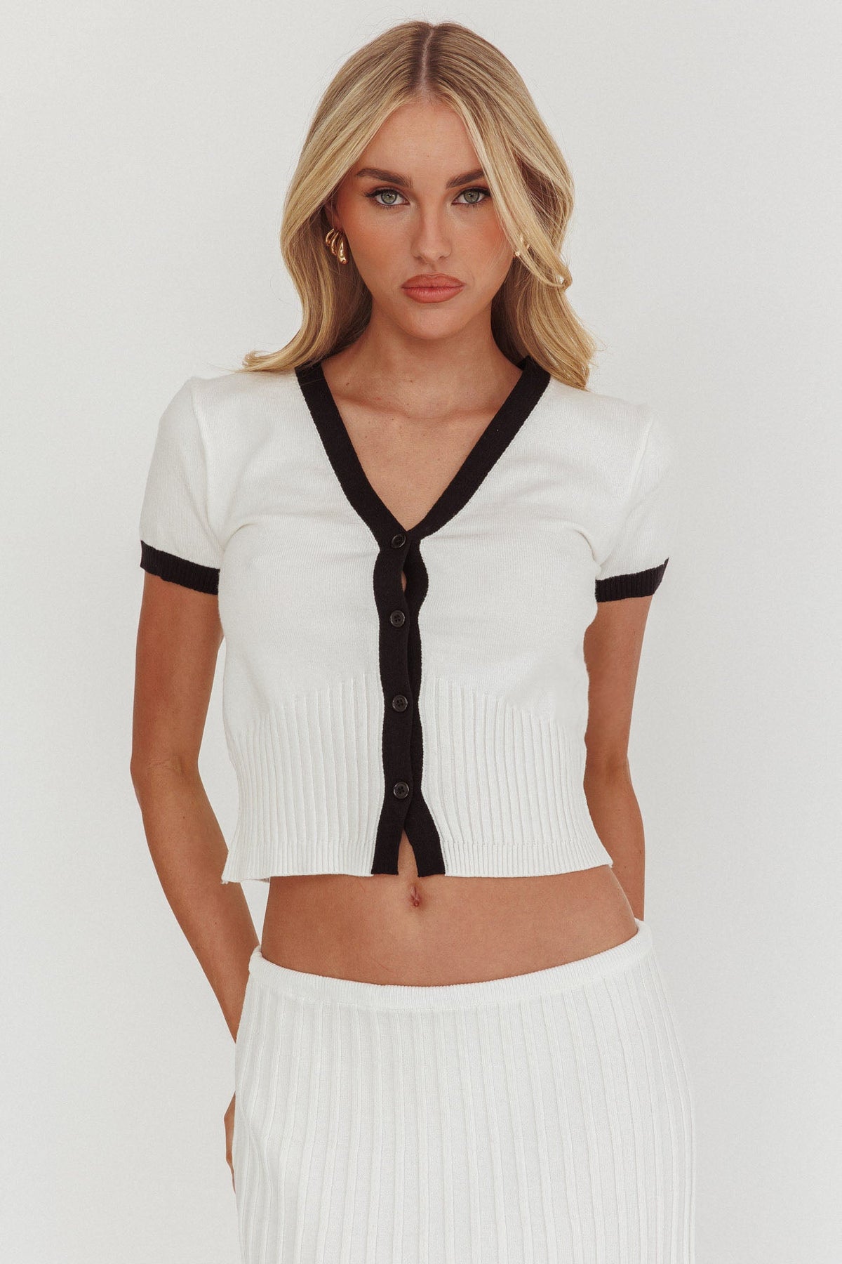 Yaeli Button-Up Knit Top White Main image