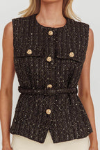 Zephyra Tweed Waist Belt Top Sequin Black