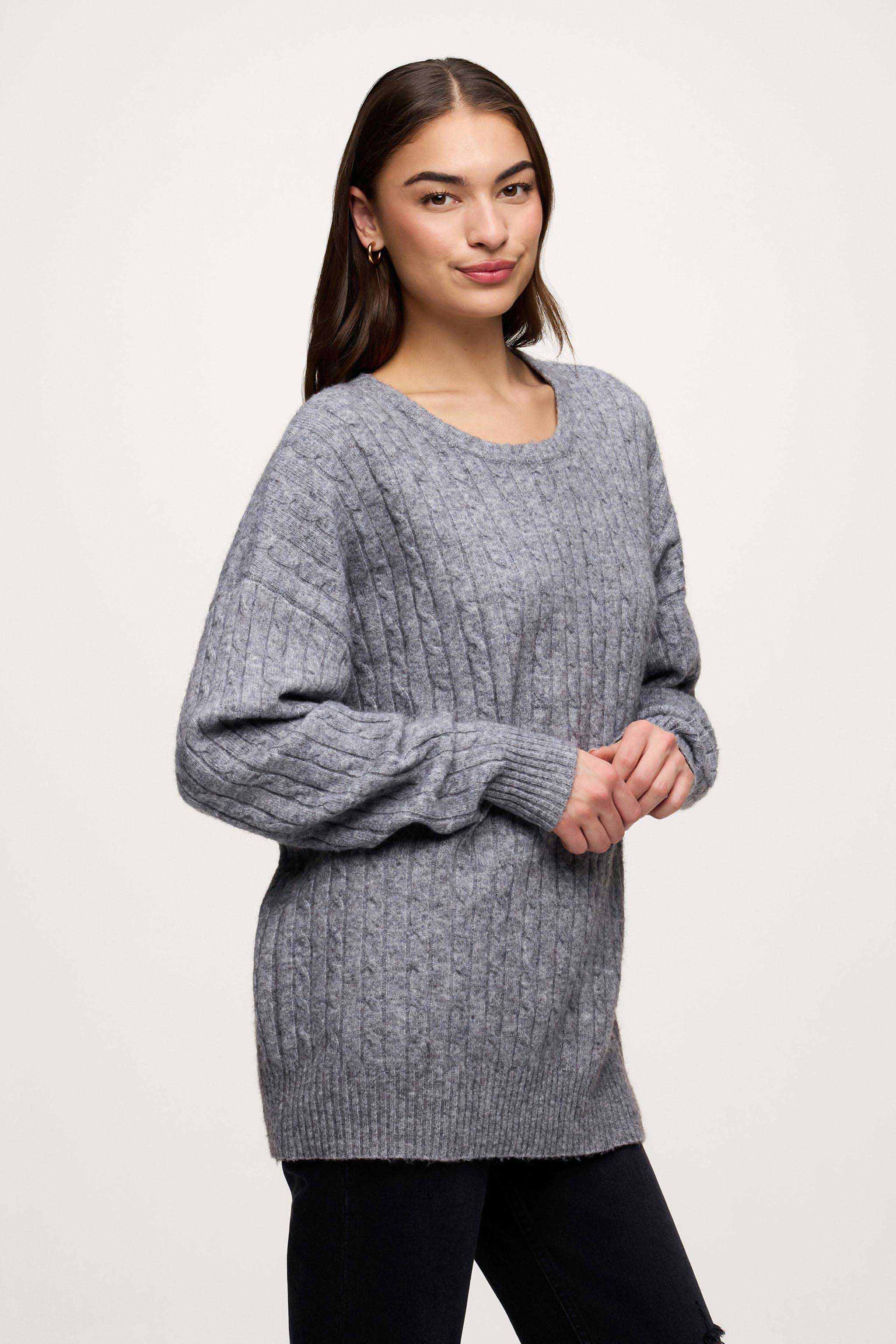 Cozy Knit Cable Crewneck Sweater | Charcoal