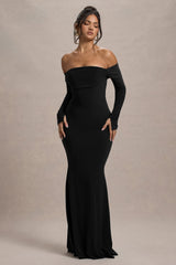 Amaia | Black Bardot Long-Sleeve Maxi Dress