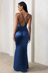 Lifetime | Navy Satin Cowl Neck Maxi Dress With Cross Back Detail