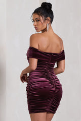 Appreciate | Port Velvet Twisted Bardot Ruched Mini Dress