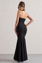 Plaza | Black Plunge Halter-Neck Fishtail Maxi Dress