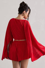 Flare | Red Plisse Cape Sleeve Crop Top