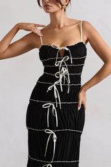 Summer Breeze | Black Strappy Gathered Tiered Maxi Dress