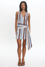 Haivana Striped Tie-Waist Mini Dress Blue
