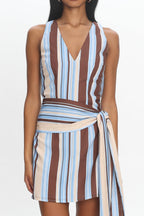 Haivana Striped Tie-Waist Mini Dress Blue