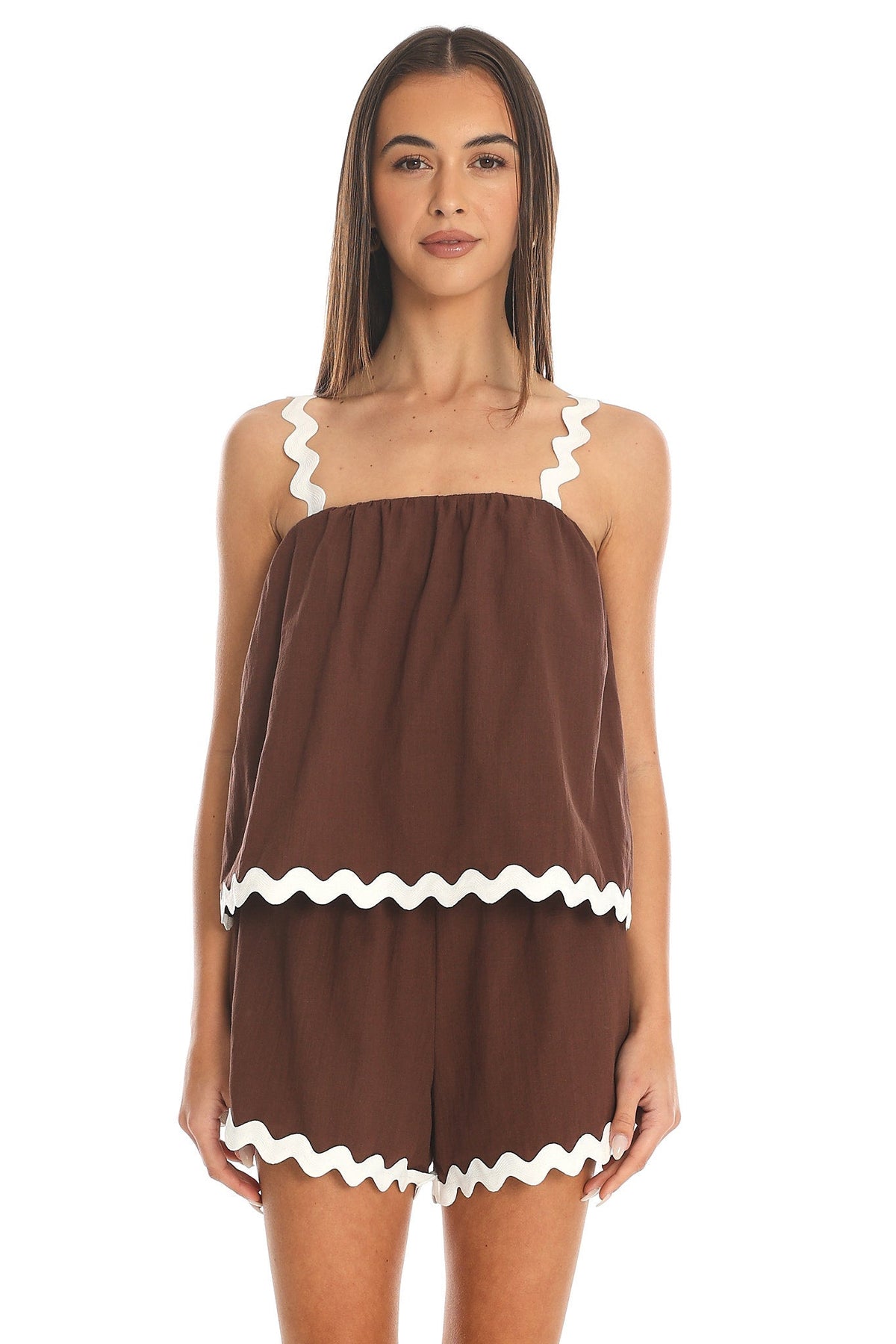 Cocoa Dream Scalloped Cami Top Chocolate
