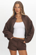 Off the Cuff Cropped Utility Jacket Chocolate