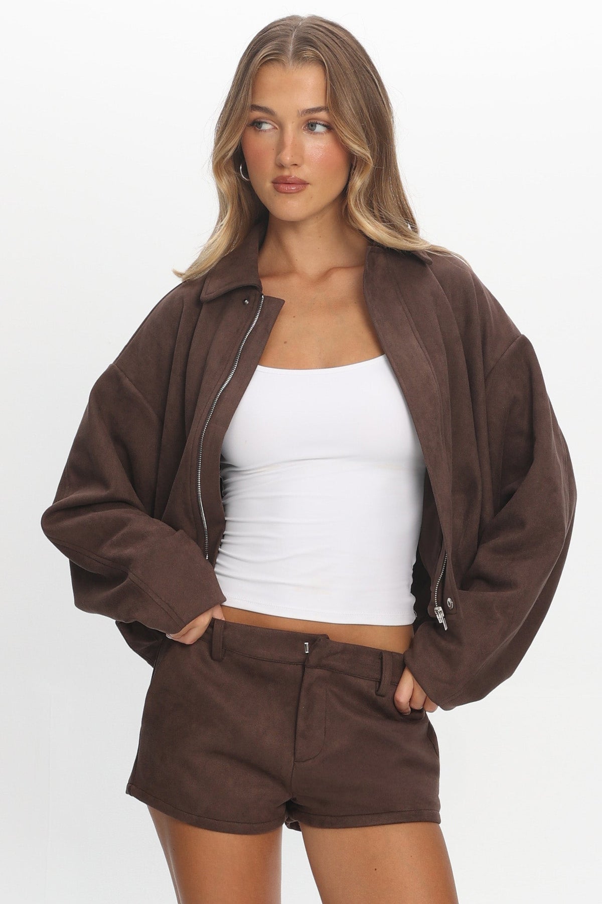 Off the Cuff Cropped Utility Jacket Chocolate