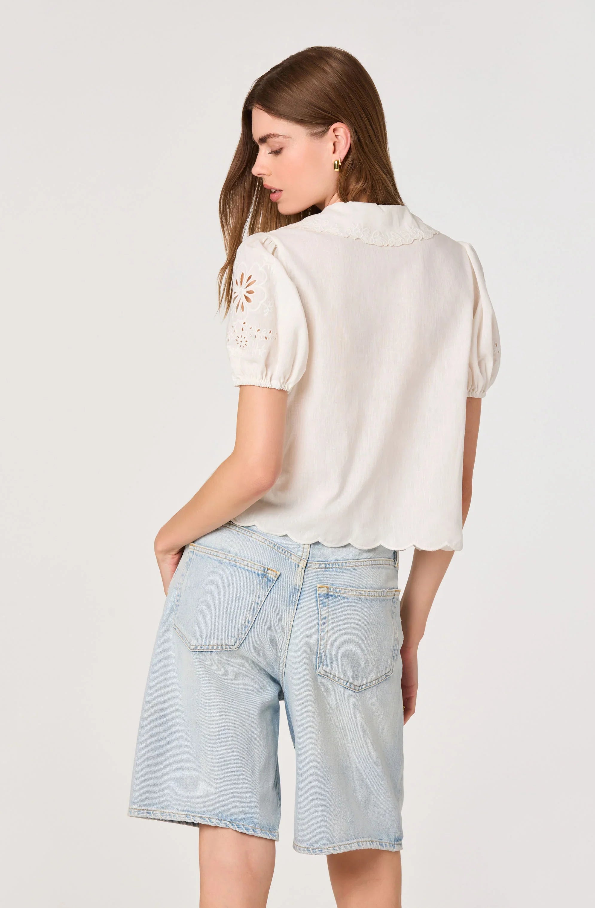 Inixyf Eider Embroidered Cutwork Tie-Front Top