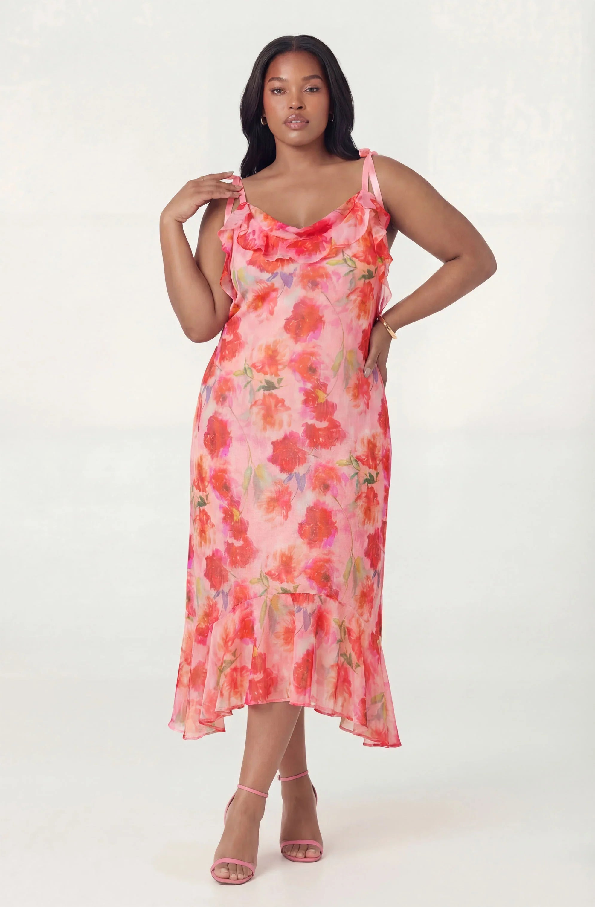 Inixyf Nissa Floral Ruffle Midi Dress