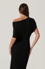 Lbruh Off Shoulder Ribbed Midi Sweater Dress