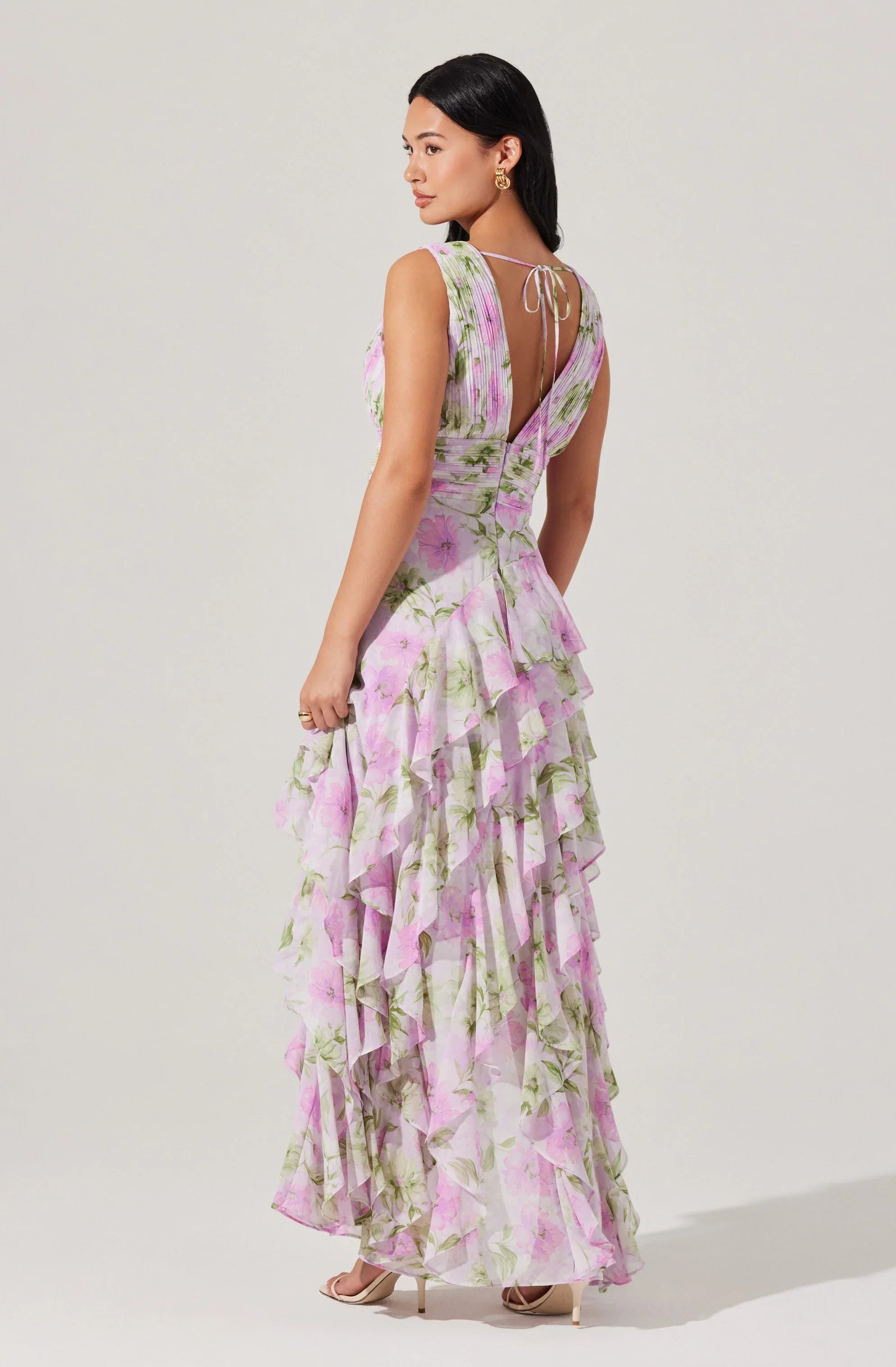 Lbruh Cytherea Asymmetric Floral Ruffle Midi Dress